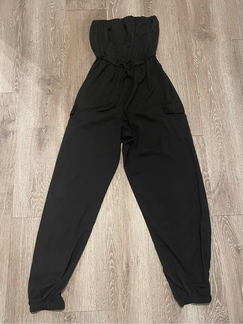 Charlotte Russe Black Strapless Elastic-Waist Jumpsuit
